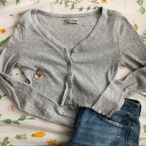 UO Cropped lettuce trim ribbed gray cardigan